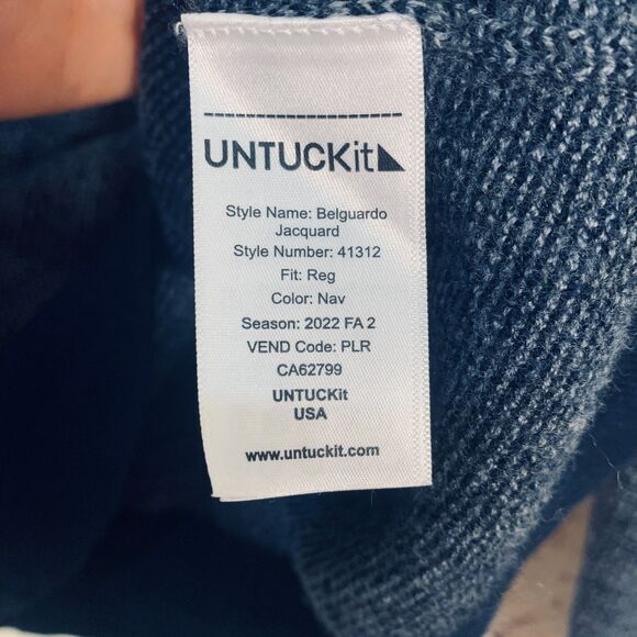 UNTUCKit Men’s XXL 100% Extrafine Merino Wool Quarter-Zip Sweater Navy Pullover - Picture 5 of 7